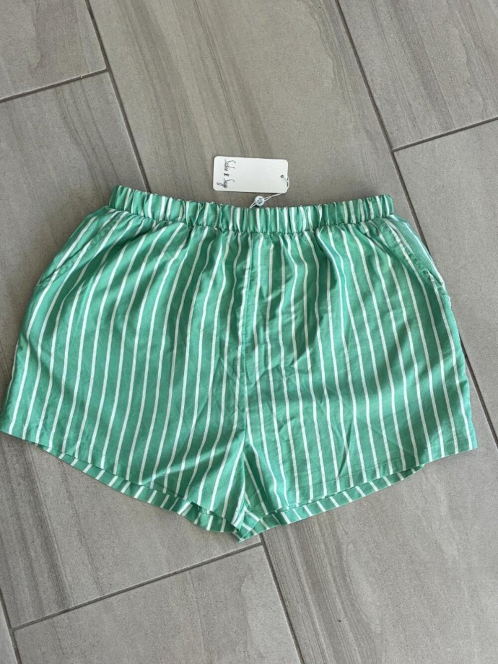 Green & White Striped Mini Shorts